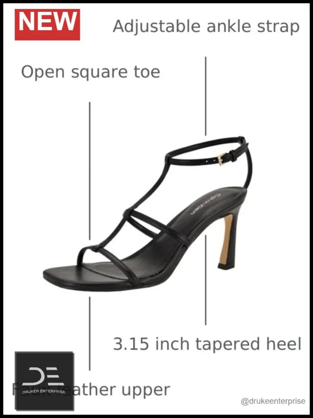 Faux Leather Open Toe Heeled Sandals with Buckle Closure
